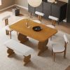 6-Piece Dining Set, Mid-Century Modern Table Set for 6 Persons with 4 Chairs and Bench, Padded Seats and Backrest