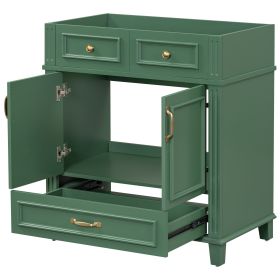 30'' Bathroom Vanity without Top,Solid Wood Frame Bathroom Storage Cabinet with Soft Closing Doors,Frame Bathroom Storage Cabinet Only, Retro Style (Color: Green, Material: Solid Wood+MDF)