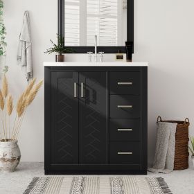 30'' Bathroom Vanity with Resin Sink Combo,Solid Wood Frame Bathroom Storage Cabinet, Freestanding Vanity Set with 3 Drawers& Soft Closing Doors (Color: Black, Material: Solid Wood+MDF+Resin)