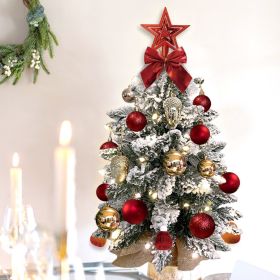 22in Mini Christmas Tree with Lights, Rose Gold Artificial Small Tabletop Christmas Tree with Flocked Snow (Color: Red)