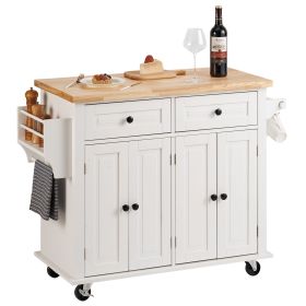 VEVOR Kitchen Island Cart with Solid Wood Top, 35.4" Width Mobile Carts with Storage Cabinet, Rolling Kitchen Table with Spice Rack, Towel Rack (Number of Drawers: 2)