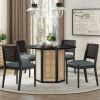 5-Piece Rattan Round Dining Table Set, Wood Table with Hexagonal Base and Upholstered Chairs for Dining Room, Kitchen,Indoor Use