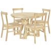 5-Piece Rustic Round Pedestal Extendable Dining Table Set with 15.7" Removable Leaf and Simple Dining Chirs for Small Places