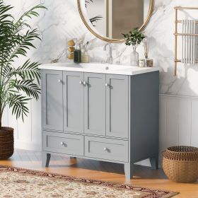 36'' Bathroom Vanity with Resin Sink Combo,Solid Wood Frame Bathroom Storage Cabinet, Freestanding Vanity Set with 4 Soft Closing Doors& 2 Drawers (Color: Grey, Material: Solid Wood+MDF+Resin)