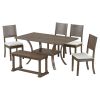 6-Piece Wood Dining Table Set with Storage Shelf and Curved Legs, Kitchen Table Set with Bench and 4 Removable Cushions Dining Chairs