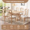 Retro 7-Piece Trestle Dining Table Set with Upholstered Dining Chairs, Smooth Dining Backs for Dining Room, Living Room, Kitchen