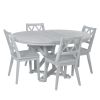 Mid-Century 5-Piece Extendable Round Dining Table Set with 15.7" Removable Leaf and 4 Cross Back Dining Chairs