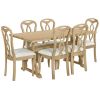 Retro 7-Piece Trestle Dining Table Set with Upholstered Dining Chairs, Smooth Dining Backs for Dining Room, Living Room, Kitchen