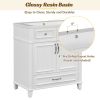 30'' Bathroom Vanity with Resin Sink,Solid Wood Frame Bathroom Storage Cabinet with Soft Closing Doors,Retro Style, Blue