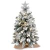 22in Mini Christmas Tree with Light Artificial Small Tabletop Woodland Christmas Decoration with Flocked Snow;  Exquisite Decor & Xmas Ornaments for T