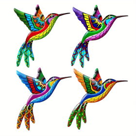 1pc/4pcs, Metal Hummingbird Wall Art Decor, Metal Colorful Birds 3D Outdoor Sculpture, Iron Outdoor Hanging Decor Ornaments (Color: 4 Packs)