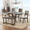 6-Piece Wood Dining Table Set with Storage Shelf and Curved Legs, Kitchen Table Set with Bench and 4 Removable Cushions Dining Chairs